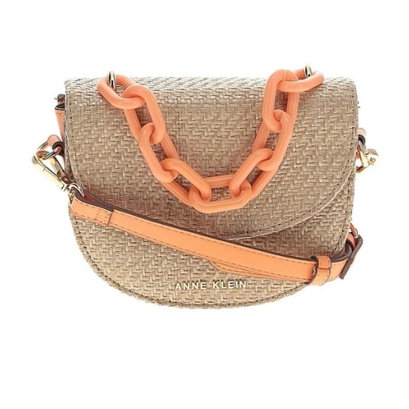 Anne Klein Mini Convertible Shoulder Bag with Resin Chain, Straw Weave Apricot - Picture 1 of 15